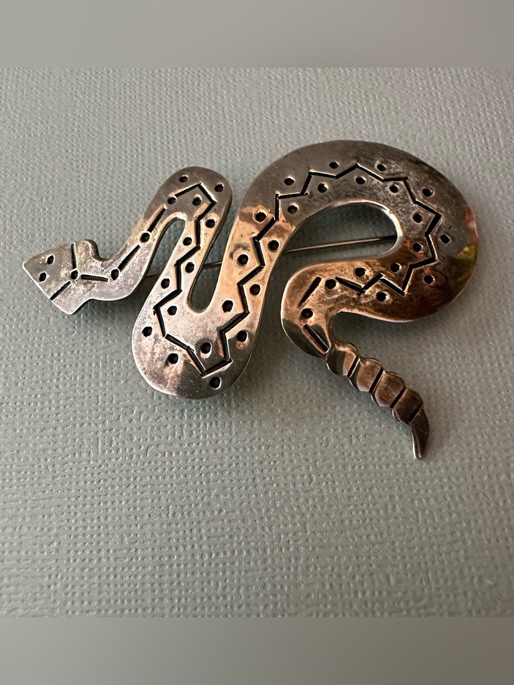 Vintage Mexico 925 Sterling Silver Rattlesnake Pin Brooch Signed SU